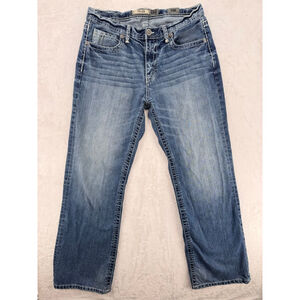 BKE Men's Tyler Jeans Straight Leg Relaxed Fit Bold Stitched Whisker Wash 33R